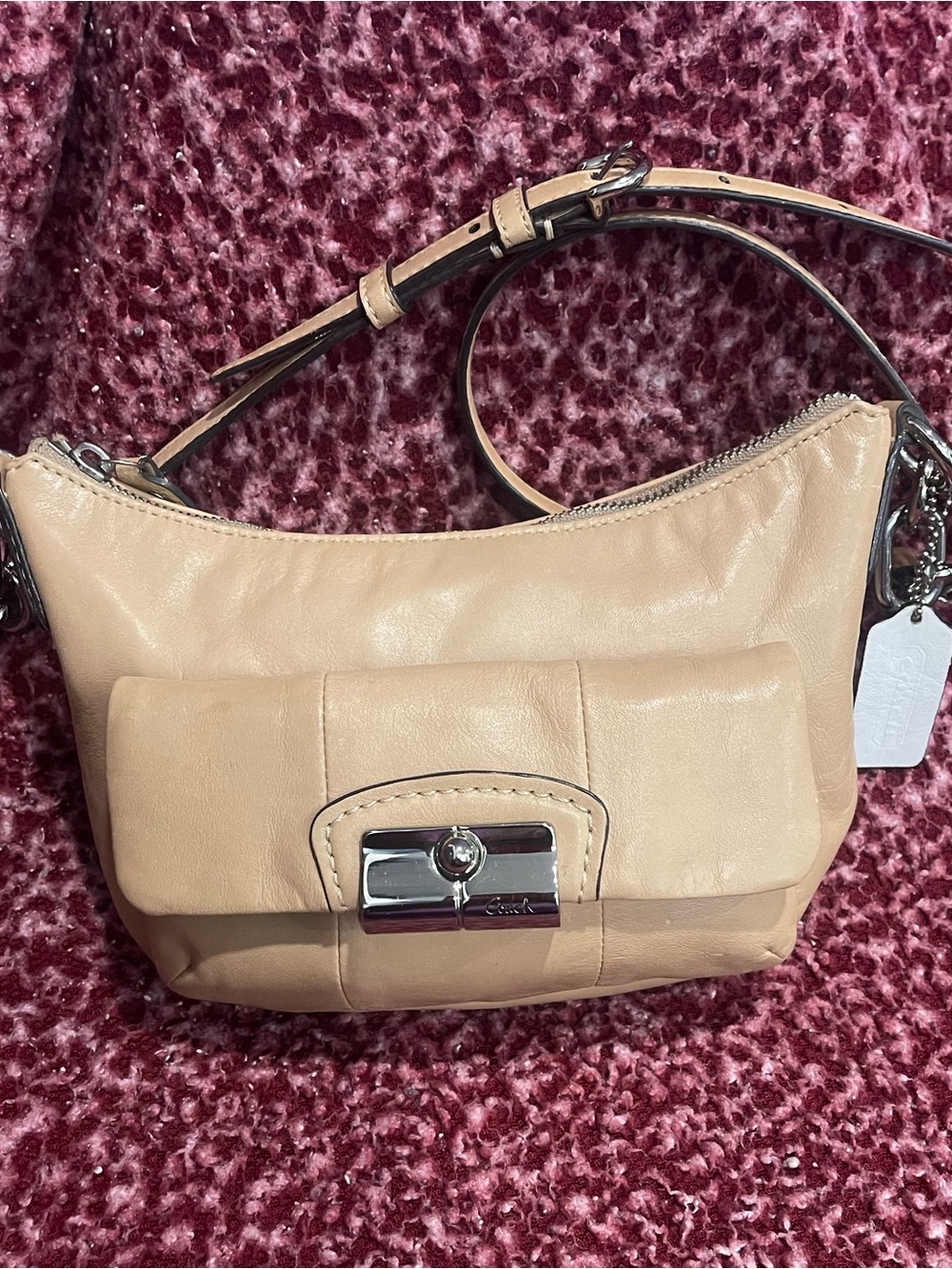 Coach Kristin Leather Shoulder Bag in Beige